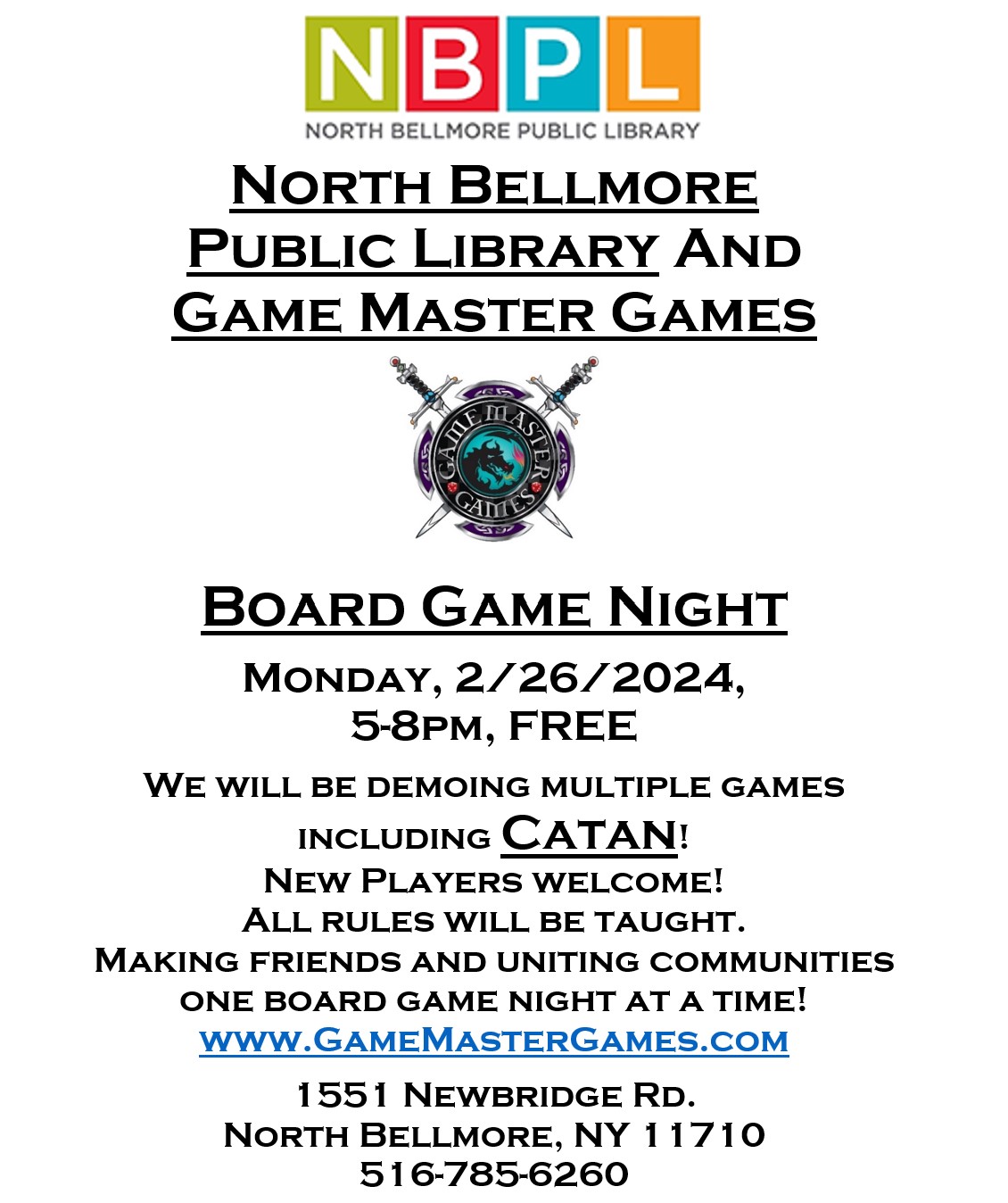 Have fun and make some new friends! Board Games at the North Bellmore Library!