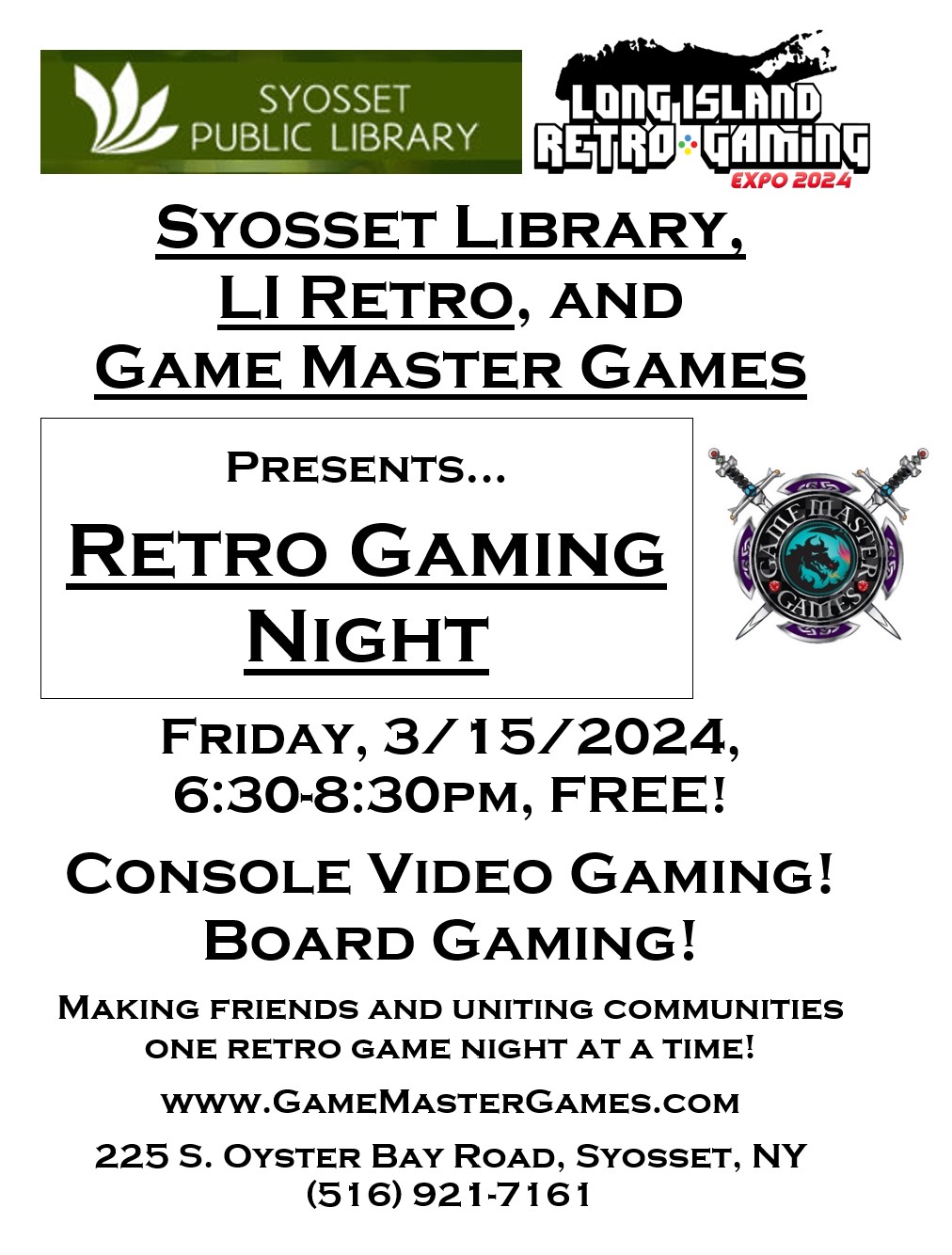 Have fun and make some new friends! Retro Game Night at the Syosset Library!