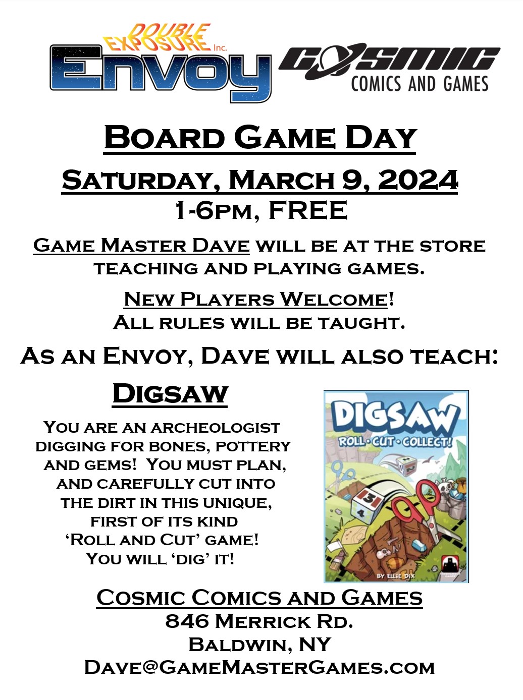 Have fun and make some new friends! Board Game Day at Cosmic Comics and Games!