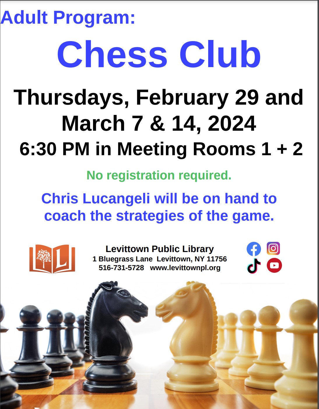 Have Fun and make some new Friends! Learn to Play Chess at the Levittown Library!