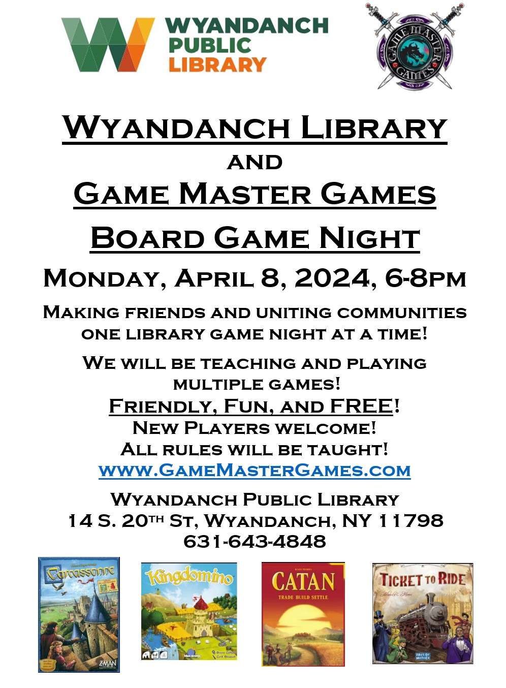 Have fun and make some new friends! Board Game Night at the Wyandanch Library!