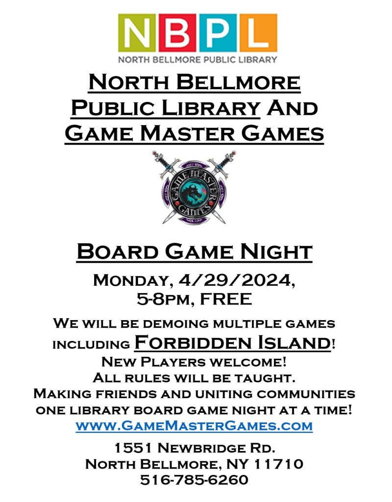 Have fun and make some new friends! Board Game Night at the North Bellmore Library!