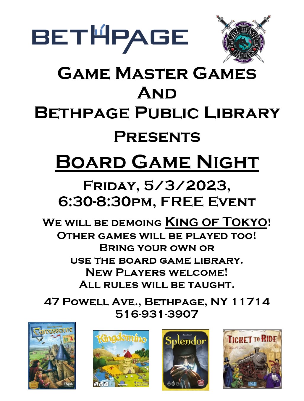 Have fun and make some new friends! Board Game Night at the Bethpage Library!