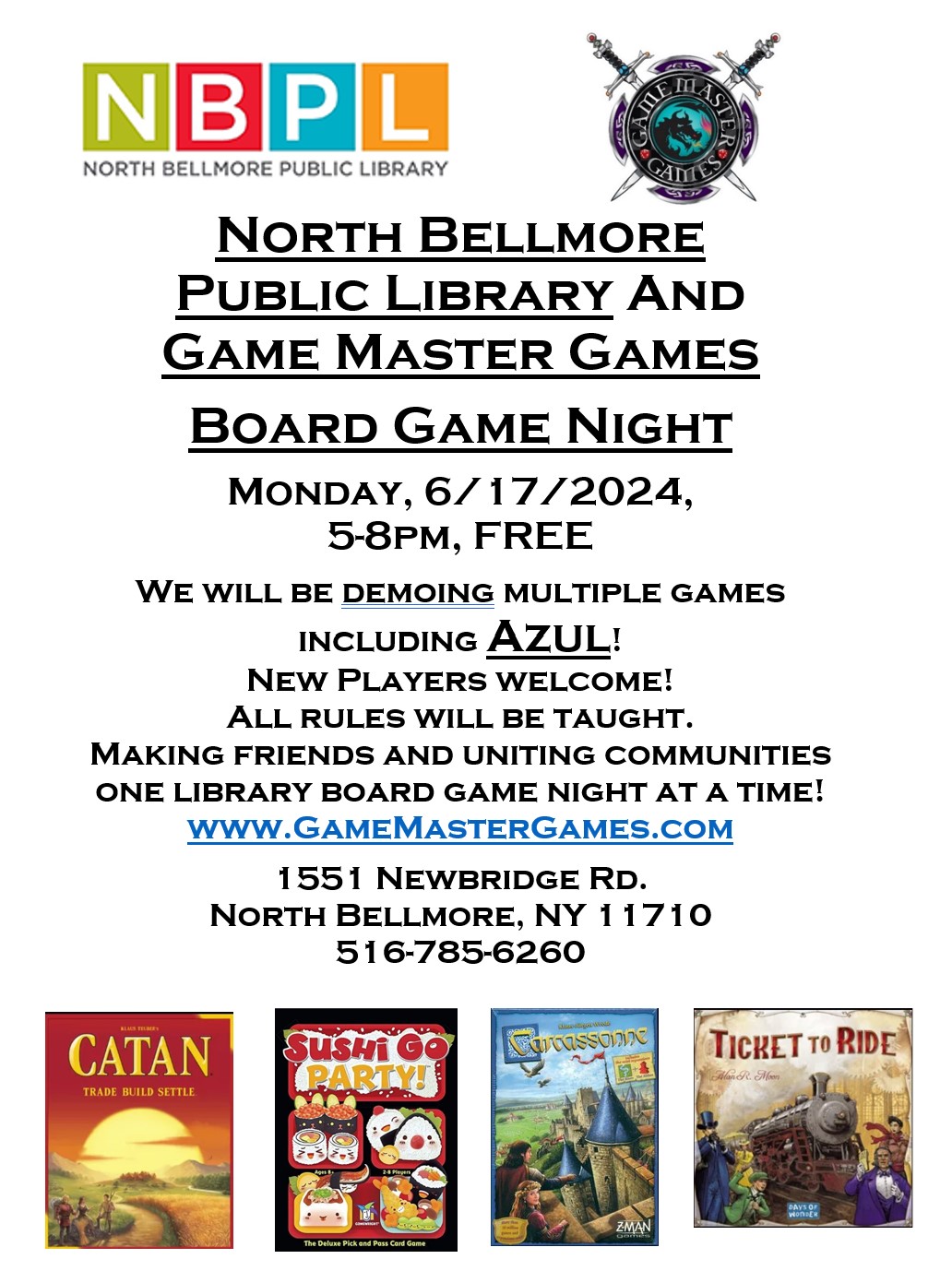 Board Game Night at the North Bellmore Library! Have fun and make some new friends!
