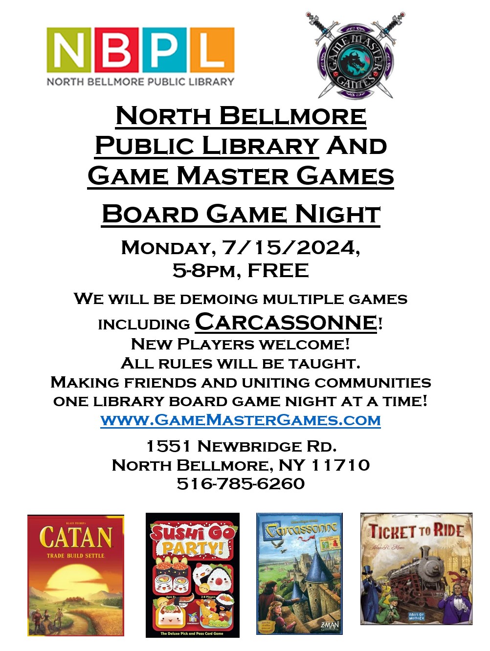 Board Game Night at North Bellmore Library! Have fun and make some new friends!