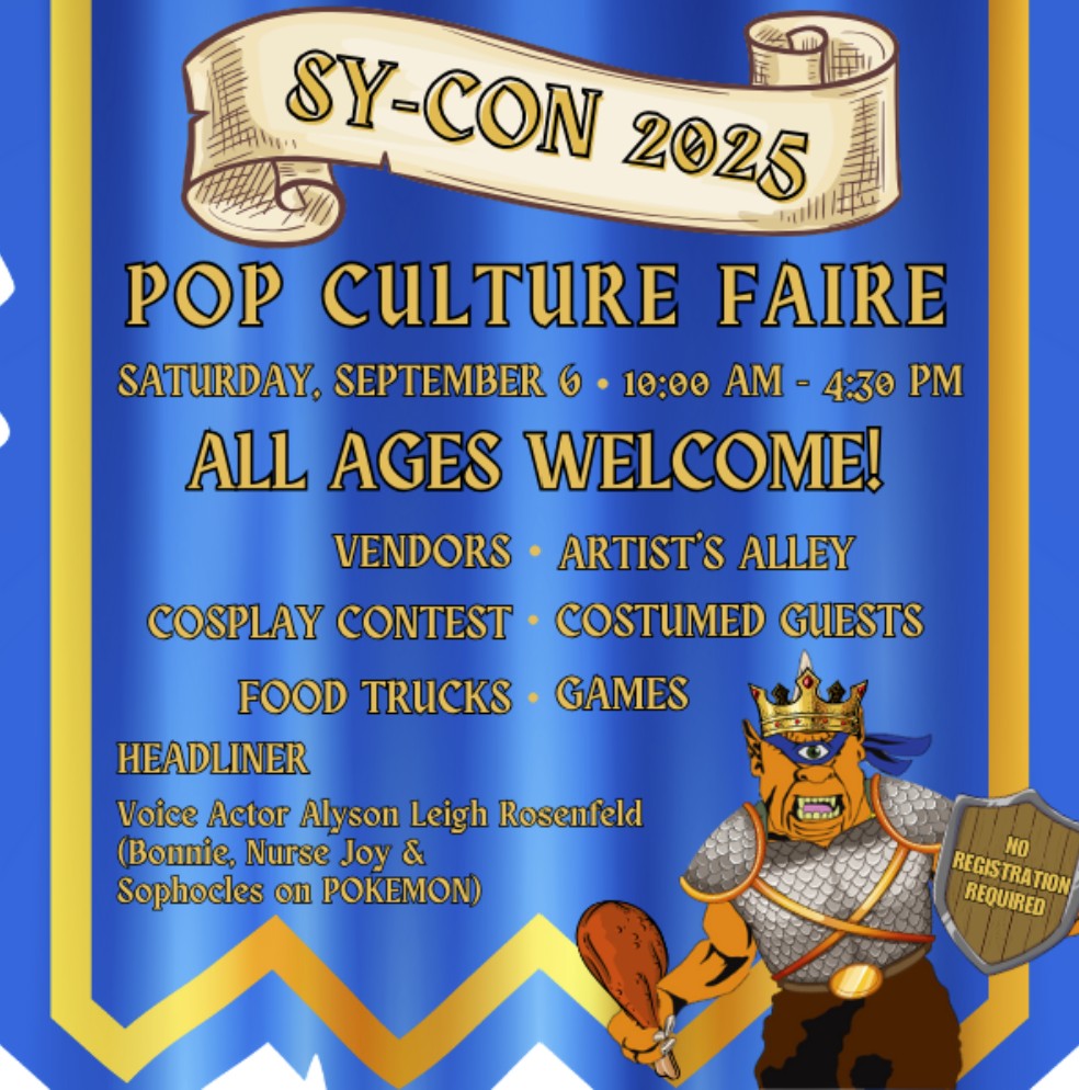 SyCon, Syosset’s Library Fan Fest, Saturday, 9/6/2025, 10am-4:30pm.